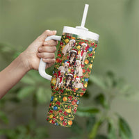 Christmas Dogs Tumbler With Handle with Santa Hats and Festive Ornament Pattern - Wonder Print Shop
