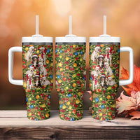 Christmas Dogs Tumbler With Handle with Santa Hats and Festive Ornament Pattern - Wonder Print Shop