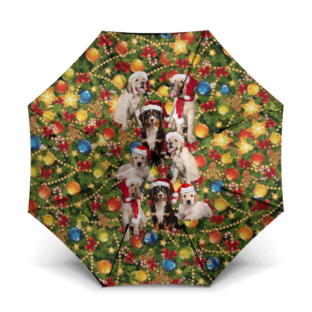 Christmas Dogs Umbrella with Santa Hats and Festive Ornament Pattern - Wonder Print Shop