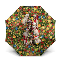Christmas Dogs Umbrella with Santa Hats and Festive Ornament Pattern - Wonder Print Shop