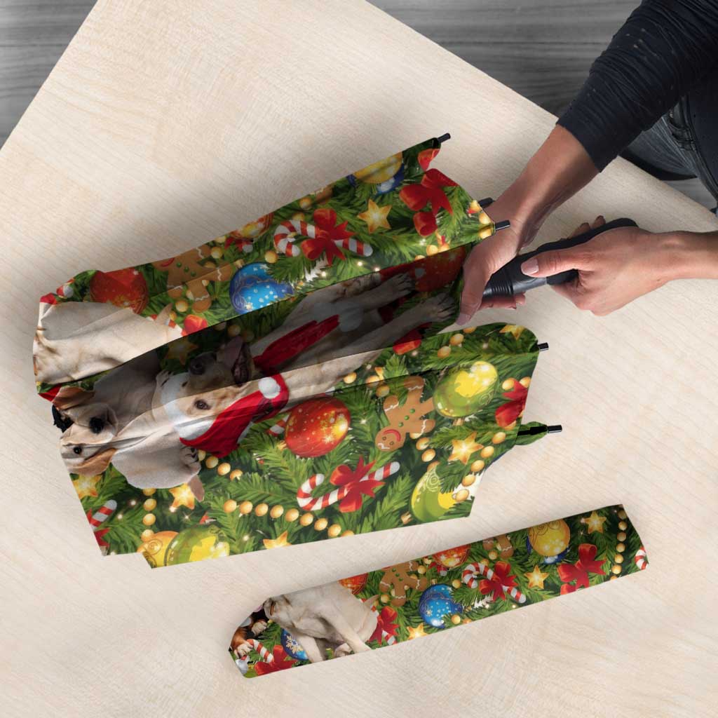 Christmas Dogs Umbrella with Santa Hats and Festive Ornament Pattern - Wonder Print Shop