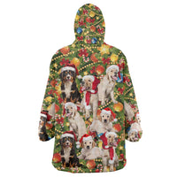 Christmas Dogs Wearable Blanket Hoodie with Santa Hats and Festive Ornament Pattern - Wonder Print Shop