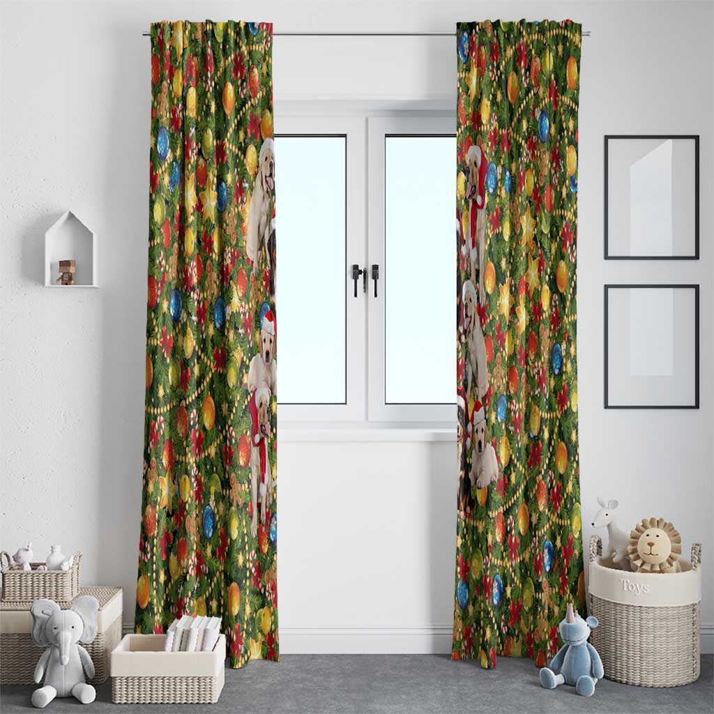 Christmas Dogs Window Curtain with Santa Hats and Festive Ornament Pattern - Wonder Print Shop