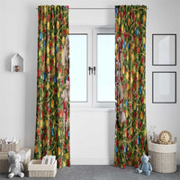Christmas Dogs Window Curtain with Santa Hats and Festive Ornament Pattern - Wonder Print Shop