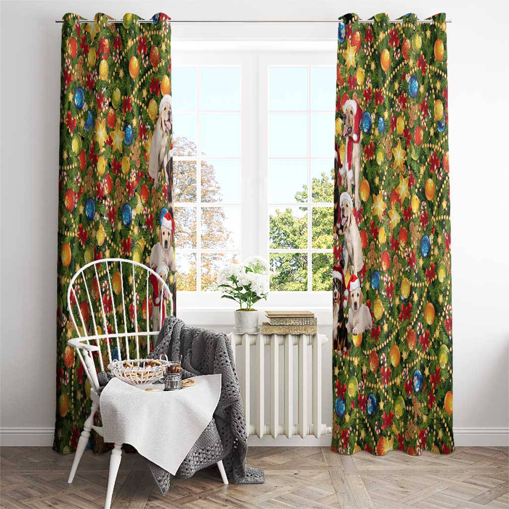Christmas Dogs Window Curtain with Santa Hats and Festive Ornament Pattern - Wonder Print Shop