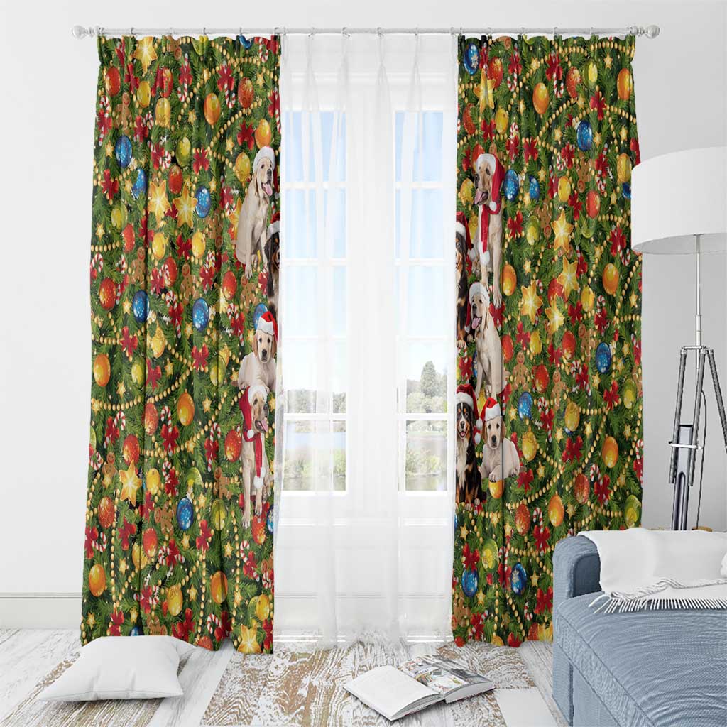 Christmas Dogs Window Curtain with Santa Hats and Festive Ornament Pattern - Wonder Print Shop