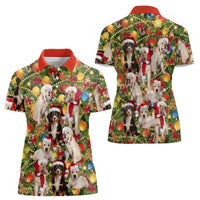 Christmas Dogs Women Polo Shirt with Santa Hats and Festive Ornament Pattern - Wonder Print Shop