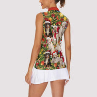 Christmas Dogs Women Sleeveless Polo Shirt with Santa Hats and Festive Ornament Pattern - Wonder Print Shop