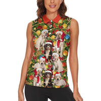 Christmas Dogs Women Sleeveless Polo Shirt with Santa Hats and Festive Ornament Pattern - Wonder Print Shop