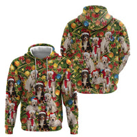 Christmas Dogs Zip Hoodie with Santa Hats and Festive Ornament Pattern - Wonder Print Shop