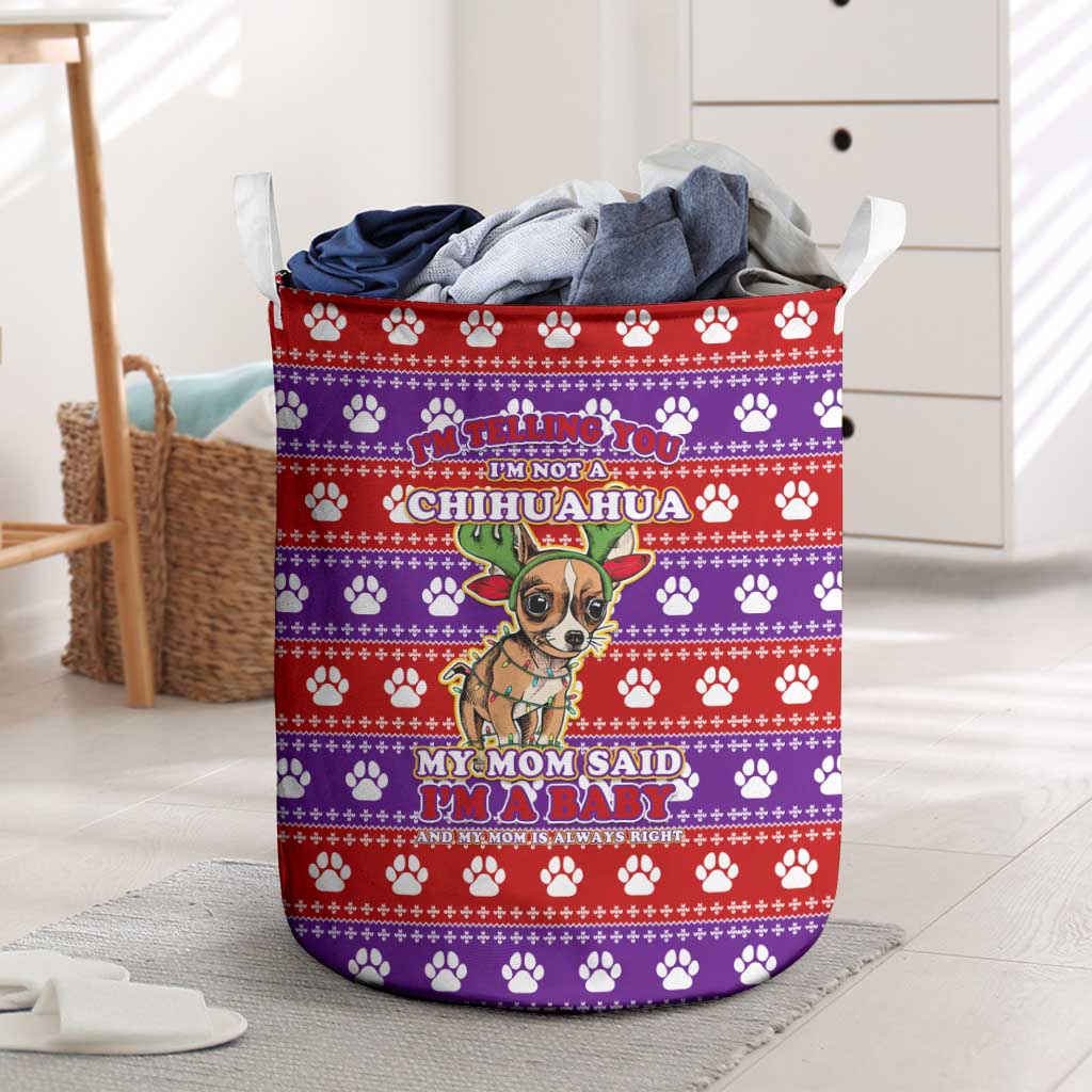 Chihuahua Christmas Laundry Basket with I’m Not a Chihuahua I’m a Baby Quote and Red Purple Christmas Pattern - Wonder Print Shop