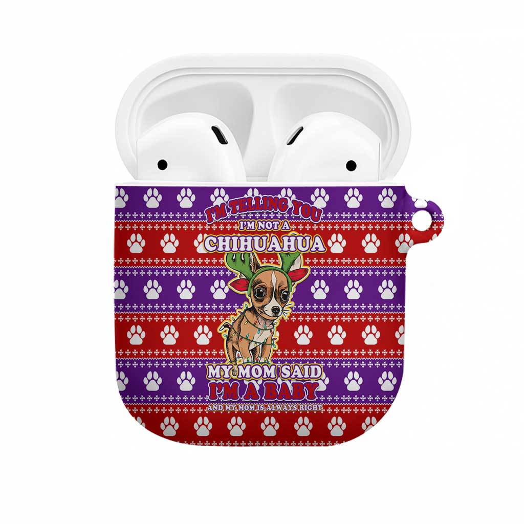 Chihuahua Christmas AirPods Case with I’m Not a Chihuahua I’m a Baby Quote and Red Purple Christmas Pattern - Wonder Print Shop