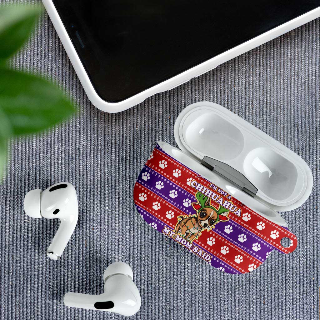Chihuahua Christmas AirPods Case with I’m Not a Chihuahua I’m a Baby Quote and Red Purple Christmas Pattern - Wonder Print Shop