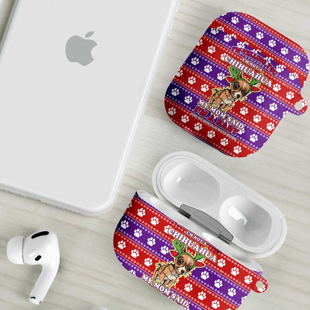 Chihuahua Christmas AirPods Case with I’m Not a Chihuahua I’m a Baby Quote and Red Purple Christmas Pattern - Wonder Print Shop