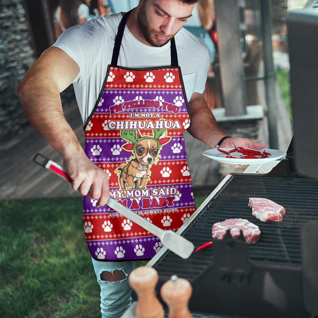 Chihuahua Christmas Apron with I’m Not a Chihuahua I’m a Baby Quote and Red Purple Christmas Pattern - Wonder Print Shop