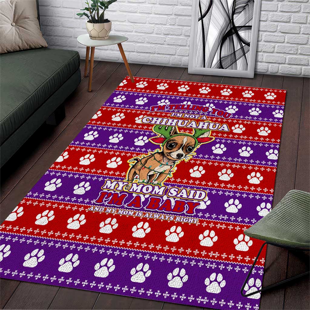 Chihuahua Christmas Area Rug with I’m Not a Chihuahua I’m a Baby Quote and Red Purple Christmas Pattern - Wonder Print Shop