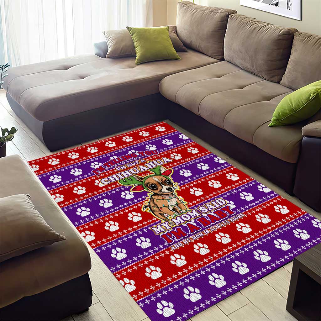 Chihuahua Christmas Area Rug with I’m Not a Chihuahua I’m a Baby Quote and Red Purple Christmas Pattern - Wonder Print Shop