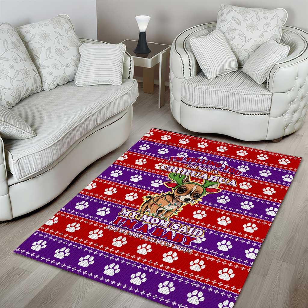 Chihuahua Christmas Area Rug with I’m Not a Chihuahua I’m a Baby Quote and Red Purple Christmas Pattern - Wonder Print Shop