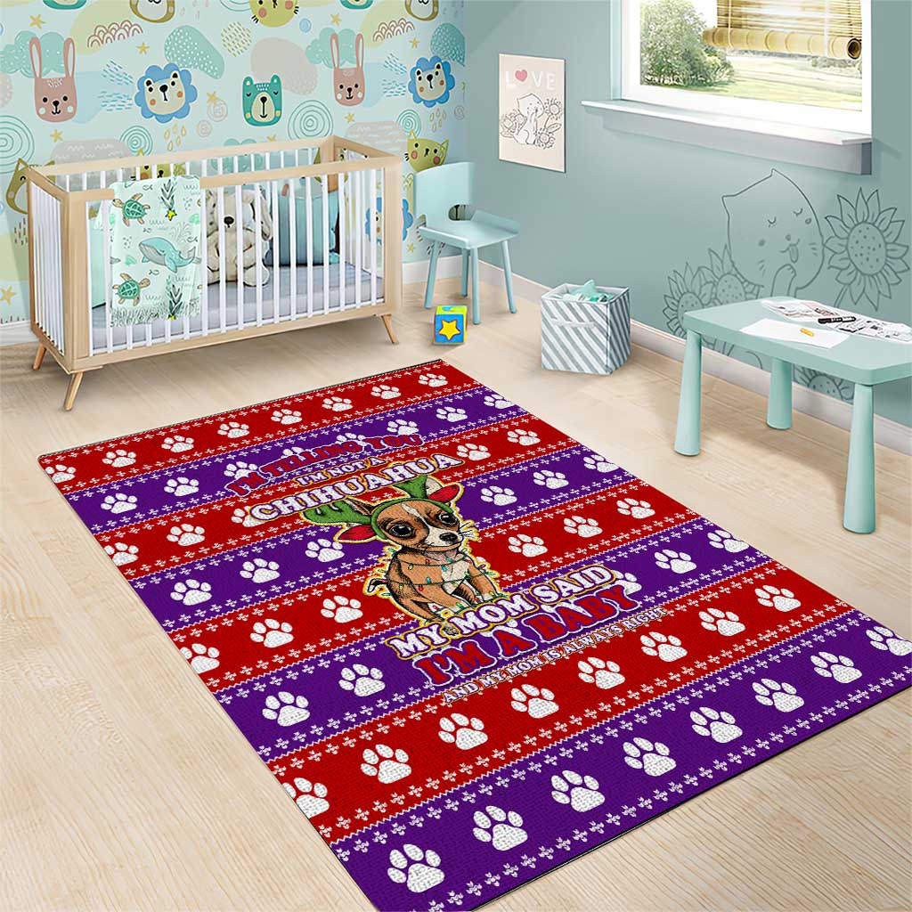 Chihuahua Christmas Area Rug with I’m Not a Chihuahua I’m a Baby Quote and Red Purple Christmas Pattern - Wonder Print Shop