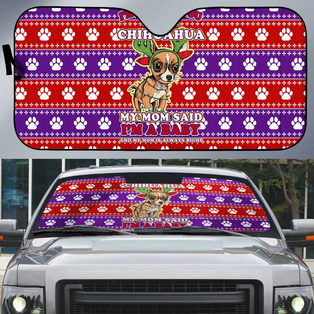 Chihuahua Christmas Auto Sun Shade with I’m Not a Chihuahua I’m a Baby Quote and Red Purple Christmas Pattern - Wonder Print Shop