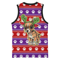 Chihuahua Christmas Basketball Jersey with I’m Not a Chihuahua I’m a Baby Quote and Red Purple Christmas Pattern - Wonder Print Shop