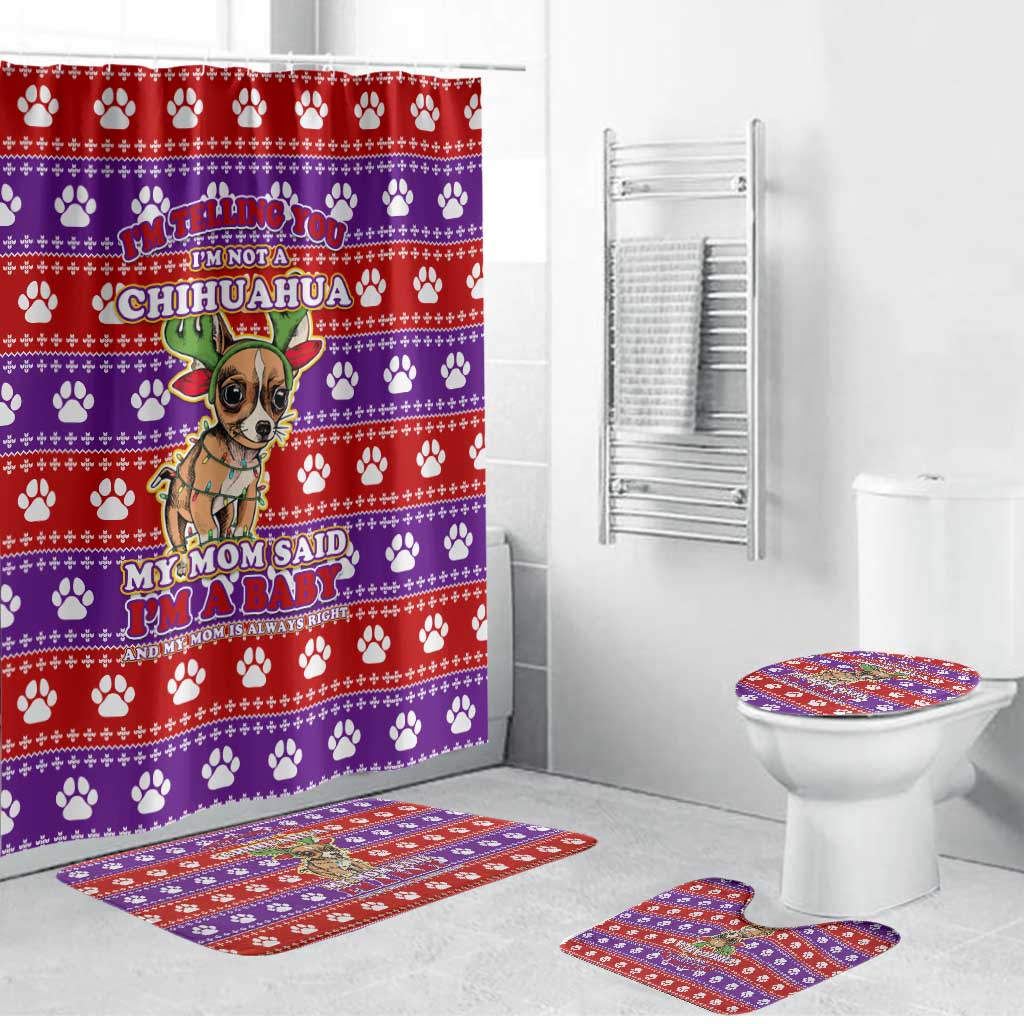 Chihuahua Christmas Bathroom Set with I’m Not a Chihuahua I’m a Baby Quote and Red Purple Christmas Pattern - Wonder Print Shop