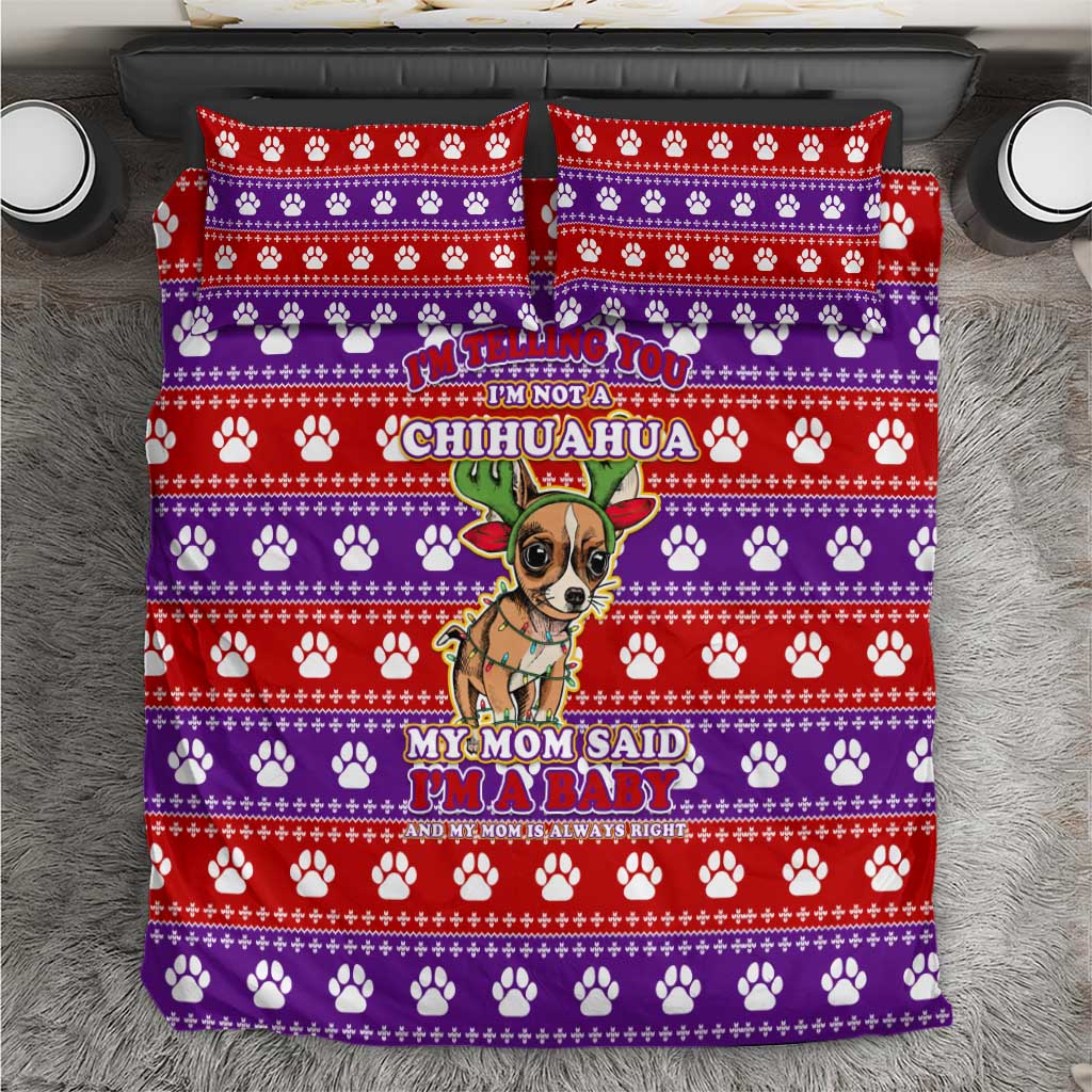 Chihuahua Christmas Bedding Set with I’m Not a Chihuahua I’m a Baby Quote and Red Purple Christmas Pattern - Wonder Print Shop