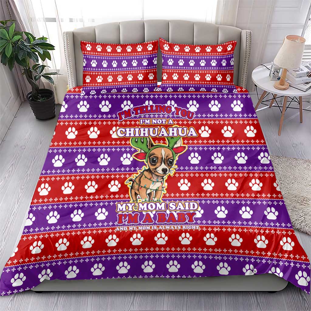 Chihuahua Christmas Bedding Set with I’m Not a Chihuahua I’m a Baby Quote and Red Purple Christmas Pattern - Wonder Print Shop