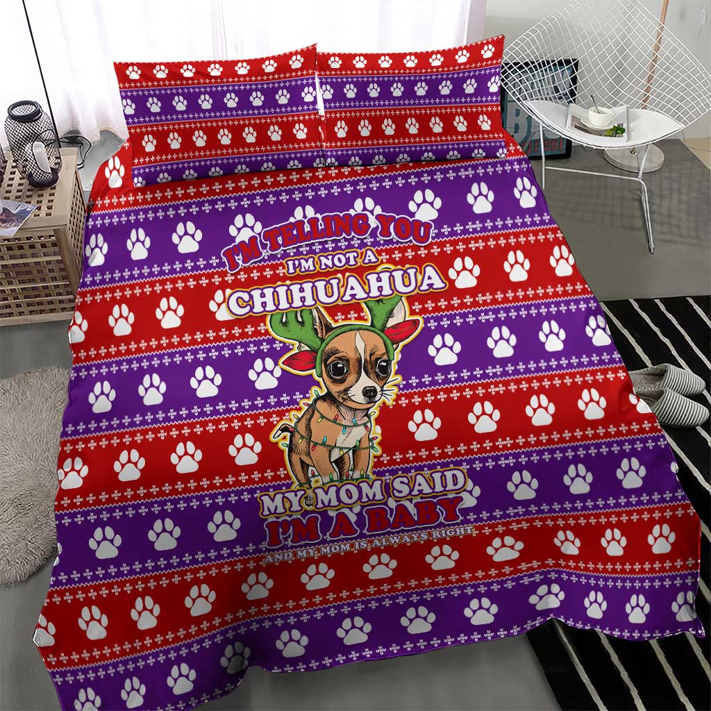 Chihuahua Christmas Bedding Set with I’m Not a Chihuahua I’m a Baby Quote and Red Purple Christmas Pattern - Wonder Print Shop