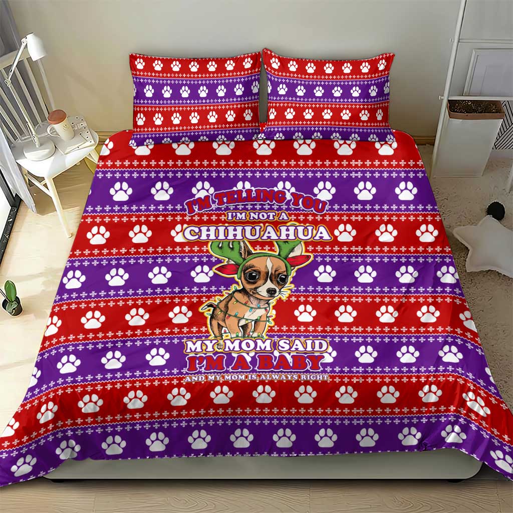 Chihuahua Christmas Bedding Set with I’m Not a Chihuahua I’m a Baby Quote and Red Purple Christmas Pattern - Wonder Print Shop