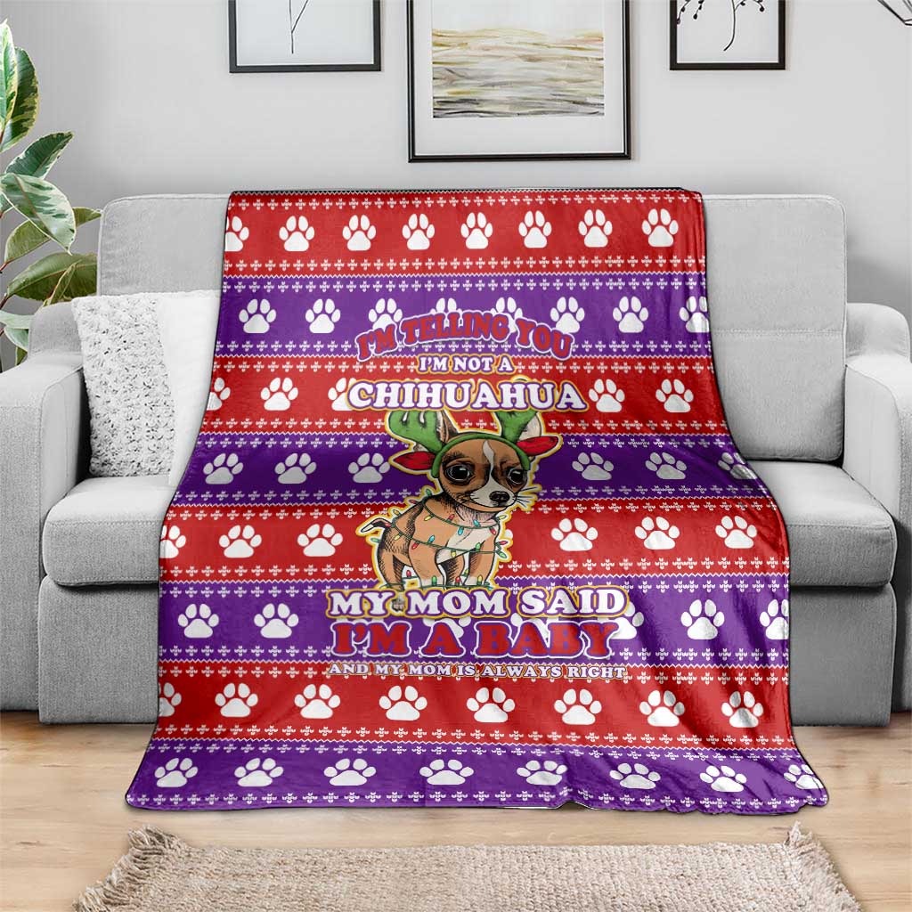 Chihuahua Christmas Blanket with I’m Not a Chihuahua I’m a Baby Quote and Red Purple Christmas Pattern - Wonder Print Shop