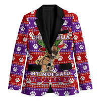 Chihuahua Christmas Blazer with I’m Not a Chihuahua I’m a Baby Quote and Red Purple Christmas Pattern - Wonder Print Shop