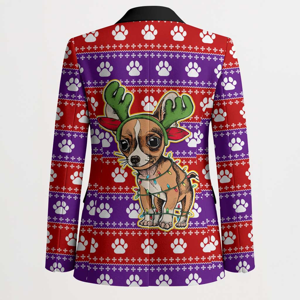 Chihuahua Christmas Blazer with I’m Not a Chihuahua I’m a Baby Quote and Red Purple Christmas Pattern - Wonder Print Shop
