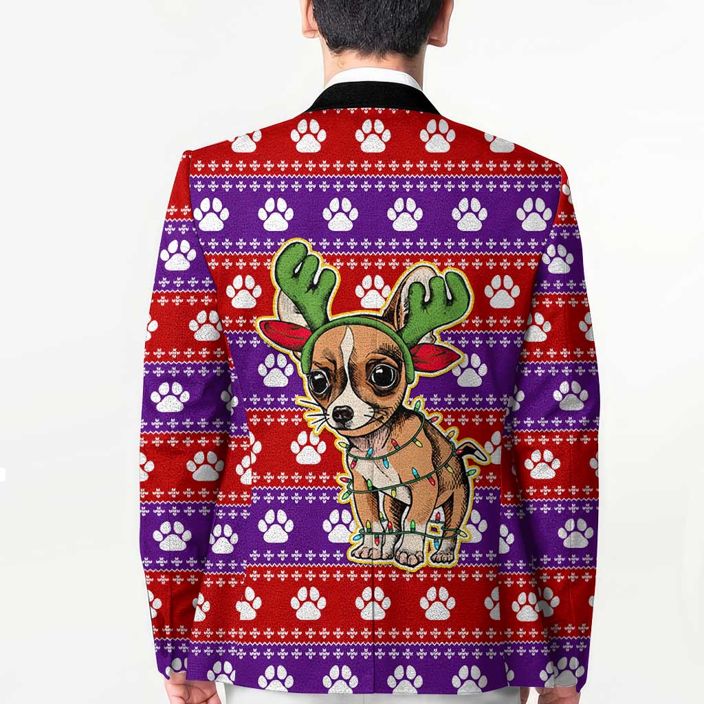 Chihuahua Christmas Blazer with I’m Not a Chihuahua I’m a Baby Quote and Red Purple Christmas Pattern - Wonder Print Shop