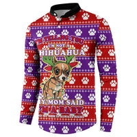 Chihuahua Christmas Button Sweatshirt with I’m Not a Chihuahua I’m a Baby Quote and Red Purple Christmas Pattern - Wonder Print Shop