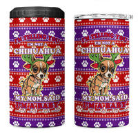 Chihuahua Christmas 4 in 1 Can Cooler Tumbler with I’m Not a Chihuahua I’m a Baby Quote and Red Purple Christmas Pattern - Wonder Print Shop