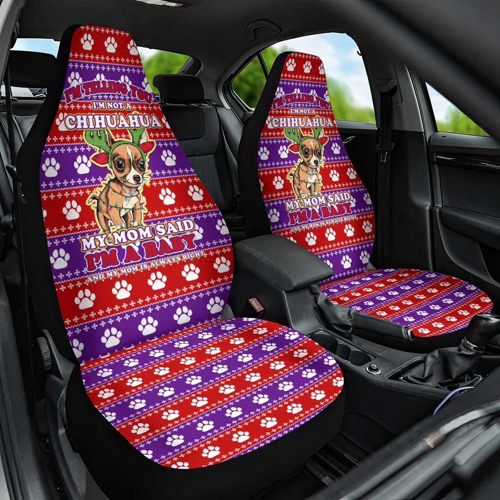 Chihuahua Christmas Car Seat Cover with I’m Not a Chihuahua I’m a Baby Quote and Red Purple Christmas Pattern - Wonder Print Shop