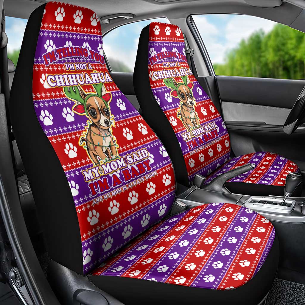 Chihuahua Christmas Car Seat Cover with I’m Not a Chihuahua I’m a Baby Quote and Red Purple Christmas Pattern - Wonder Print Shop