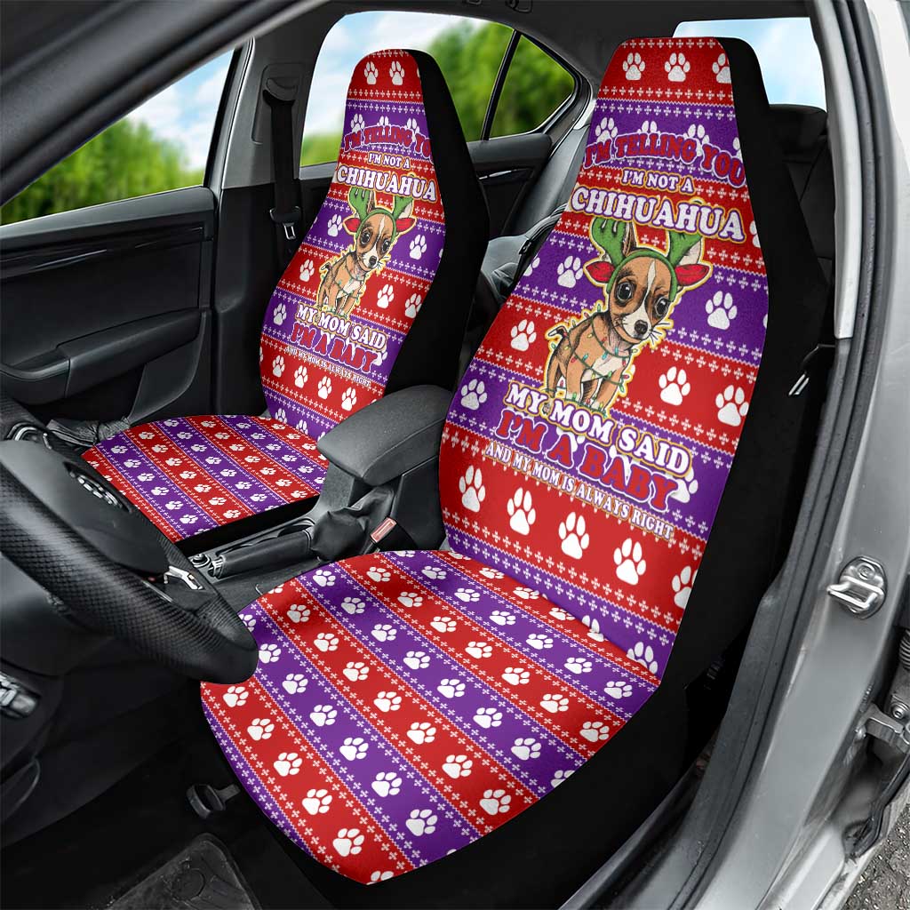 Chihuahua Christmas Car Seat Cover with I’m Not a Chihuahua I’m a Baby Quote and Red Purple Christmas Pattern - Wonder Print Shop