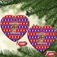 Chihuahua Christmas Ceramic Ornament with I’m Not a Chihuahua I’m a Baby Quote and Red Purple Christmas Pattern - Wonder Print Shop