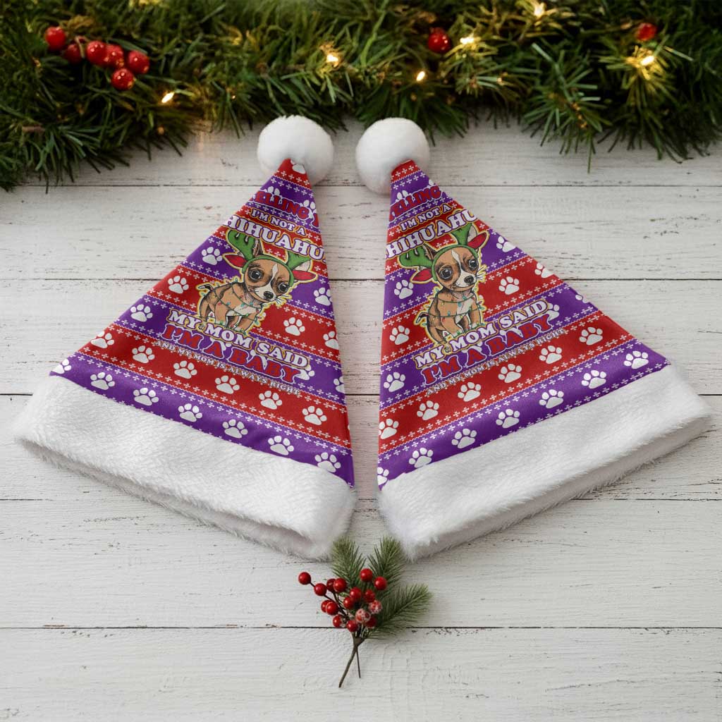 Chihuahua Christmas Santa Hat with I’m Not a Chihuahua I’m a Baby Quote and Red Purple Christmas Pattern - Wonder Print Shop