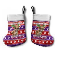 Chihuahua Christmas Stocking with I’m Not a Chihuahua I’m a Baby Quote and Red Purple Christmas Pattern - Wonder Print Shop