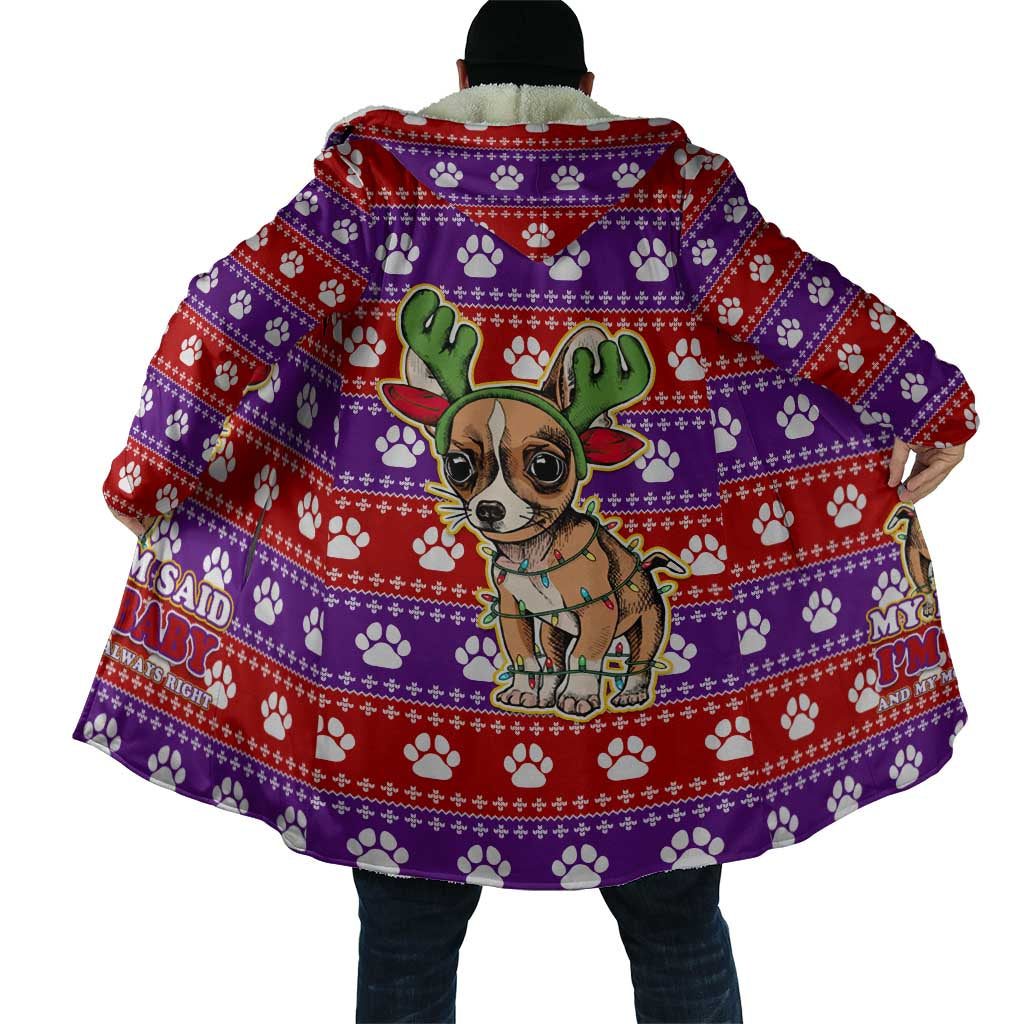 Chihuahua Christmas Cloak with I’m Not a Chihuahua I’m a Baby Quote and Red Purple Christmas Pattern - Wonder Print Shop