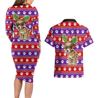 Chihuahua Christmas Couples Matching Long Sleeve Bodycon Dress and Hawaiian Shirt with I’m Not a Chihuahua I’m a Baby Quote and Red Purple Christmas Pattern - Wonder Print Shop