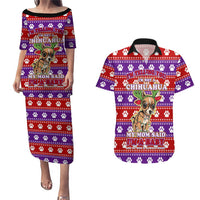 Chihuahua Christmas Couples Matching Puletasi and Hawaiian Shirt with I’m Not a Chihuahua I’m a Baby Quote and Red Purple Christmas Pattern - Wonder Print Shop