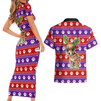 Chihuahua Christmas Couples Matching Short Sleeve Bodycon Dress and Hawaiian Shirt with I’m Not a Chihuahua I’m a Baby Quote and Red Purple Christmas Pattern - Wonder Print Shop