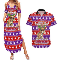 Chihuahua Christmas Couples Matching Summer Maxi Dress and Hawaiian Shirt with I’m Not a Chihuahua I’m a Baby Quote and Red Purple Christmas Pattern - Wonder Print Shop