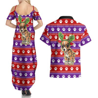 Chihuahua Christmas Couples Matching Summer Maxi Dress and Hawaiian Shirt with I’m Not a Chihuahua I’m a Baby Quote and Red Purple Christmas Pattern - Wonder Print Shop