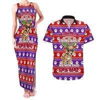Chihuahua Christmas Couples Matching Tank Maxi Dress and Hawaiian Shirt with I’m Not a Chihuahua I’m a Baby Quote and Red Purple Christmas Pattern - Wonder Print Shop