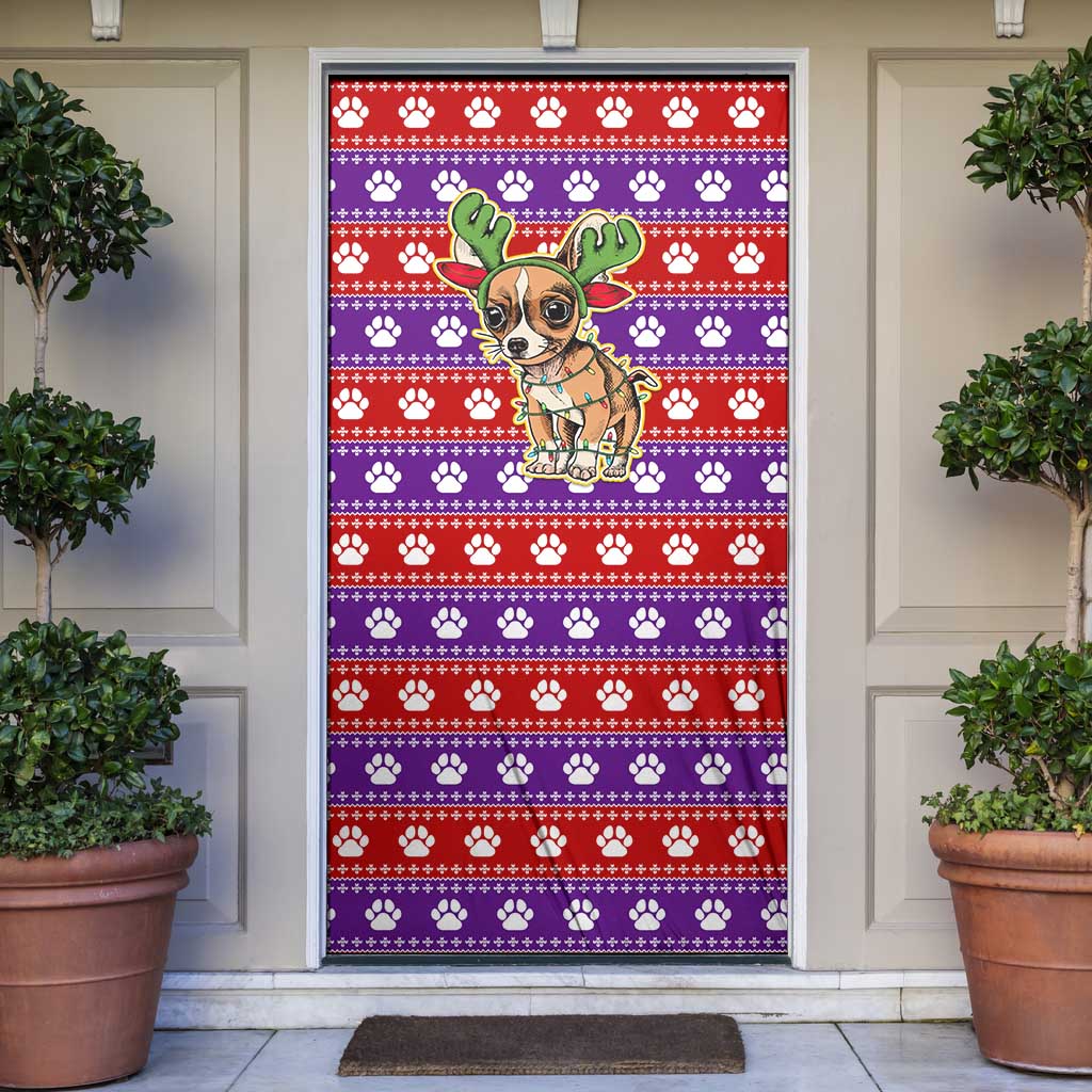Chihuahua Christmas Door Cover with I’m Not a Chihuahua I’m a Baby Quote and Red Purple Christmas Pattern - Wonder Print Shop